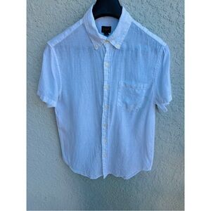 J. Crew S 100% linen white button down short sleeve shirt summer lightweight